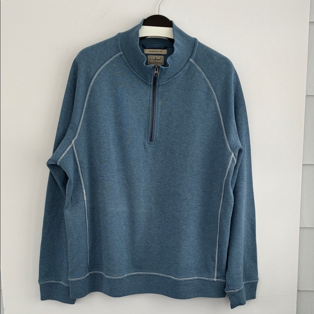 L.L. Bean Men's Cotton Blue Quarter Zip Pull Over Sweater Traditional Fit XL